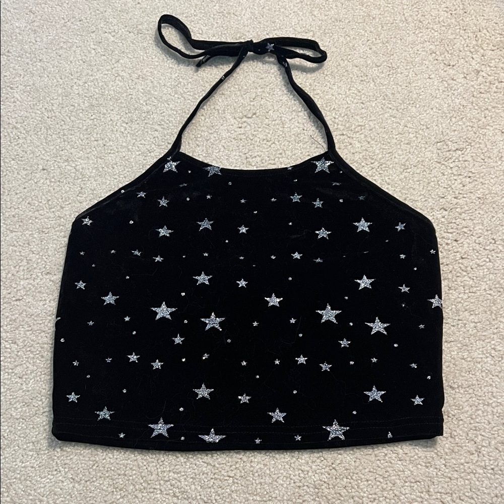 ROMWE black velvet glittery stars halter crop top